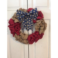 Patriotic Burlap Wreath Door Decor 16” with star bow Forth of July Summer   232837479227